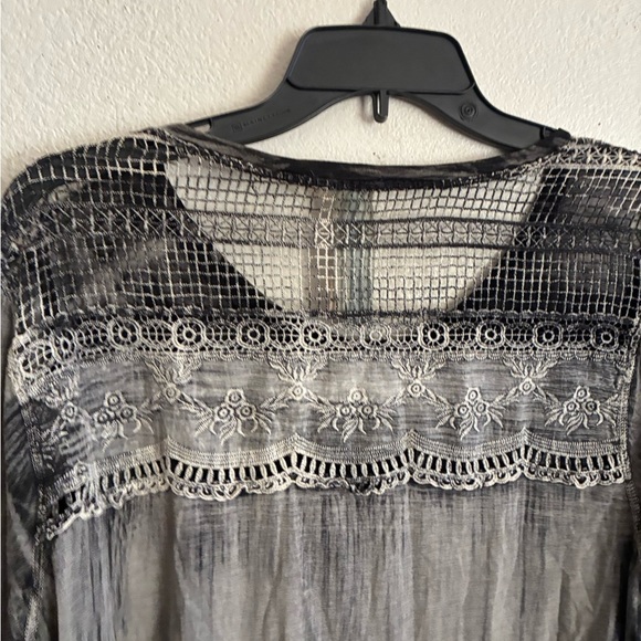 Aratta Women's Blouse Boho Grey Acid Wash Lace Embroidered  Long Sleeve Top M - Picture 7 of 16